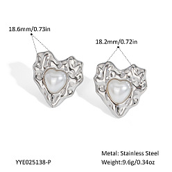 Серебро 304 Серьги из нержавеющей стали, с имитацией жемчуга, серебряные, 18.6x18.2 мм