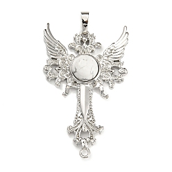 Howlite Natural Howlite Big Pendants, Cross with Wing Charms, with Platinum Plated Brass Findings, 52.5x32x7~7.5mm, Hole: 4x8mm & 2mm