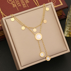 1# necklace Chic Stainless Steel Shell Jewelry Set with Round Pendant Necklace - N1177
