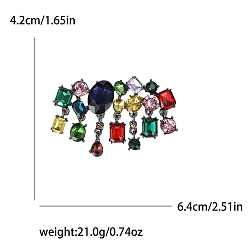 Colorful Rhinestone Pins, Alloy Brooches for Girl Women Gift, Colorful, 42x64mm