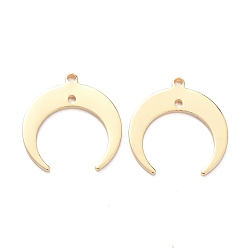 Real 14K Gold Plated Brass 2-Loop Link Connectors, Long-Lasting Plated, Double Horn/Crescent Moon, Real 14K Gold Plated, 19x18x1mm, Hole: 1.2mm