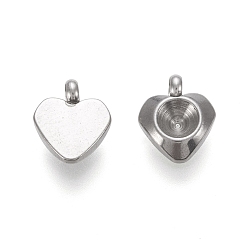 Stainless Steel Color 202 Stainless Steel Pendant Rhinestone Settings, For Pointed Back Rivoli Rhinestone, Heart, Stainless Steel Color, Fit for 4mm Rhinestone, 9.2x7.7x3mm, Hole: 1.8mm