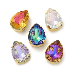 Золотой Шить на горный хрусталь, многожильные звенья из стекла, хрусталя и стразов, с настройками латуни, аксессуары для одежды, граненые, слеза, разноцветные, золотые, 18x13x9 мм, отверстие : 1.2 мм
