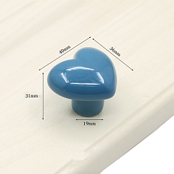 Steel Blue Porcelain Drawer Knobs, with Brass Finding, Heart Cabinet Handle, Steel Blue, 40x36x31mm