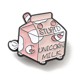 Box Pink Series Food Theme Enamel Pins, Black Alloy Brooches for Women, Word Stupid Unicorn Milk, Box, 26.5x30x1.5mm