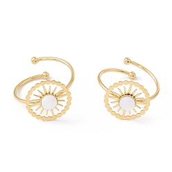 White Shell Natural White Shell Sun Open Cuff Ring, Gold Plated 304 Stainless Steel Wire Wrap Jewelry for Women, US Size 8 3/4(18.7mm)