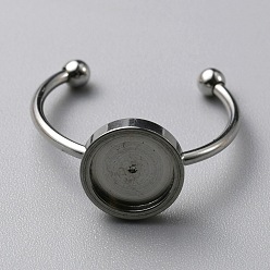 Couleur Acier Inoxydable 304 composants de l'anneau de manchette en acier inoxydable, avec 201 plateau et perles en acier inoxydable, couleur inox, taille us 8 1/4 (18.3 mm), Plateau: 8 mm
