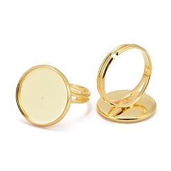 Golden Brass Pad Ring Findings, Adjustable, Round, Golden, 17mm