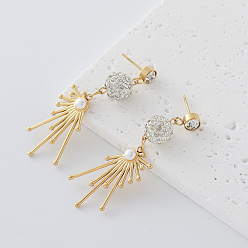 Golden 304 Stainless Steel & Imiatation Pearl Stud Dangle Earrings for Women, Golden, 17x56mm
