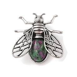 Рубин В Цоизита Брошь из натурального рубина в цоизите, антикварная брошь в виде пчелы из сплава серебра, 38x36x11.5 мм, отверстие : 5x6 мм
