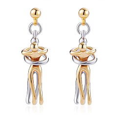 Platinum & Golden Hug Jewelry, Brass Embrace Couple Dangle Stud Earrings for Valentine's Day, Platinum & Golden, 34.5x9.7mm, Pin: 0.7mm