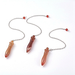 Carnelian Natural Carnelian/Red Agate Pointed Dowsing Pendulums, with Brass Cable Chains, Bullet, 238~255mm, Hole: 2.5mm, Pendants: 53x12mm