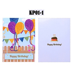 Balloon DIY Birthday Greeting Card Diamond Painting Kit, Including Envelope, Resin Rhinestones Bag, Diamond Sticky Pen, Tray Plate and Glue Clay, Balloon, 260x180mm