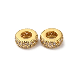 Golden Rack Plating Brass Cubic Zirconia European Beads, Large Hole Beads, Long-Lasting Plated, Lead Free & Cadmium Free, Column, Golden, 10x4mm, Hole: 5mm