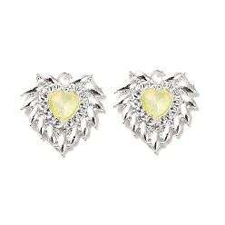 Желтый Подвески из сплава со стразами, без свинца и без кадмия, сердце, серебряные, желтые, 20x20x4 мм, отверстие : 2 мм