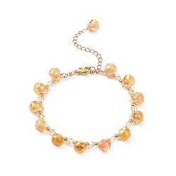 Verge D'or Bracelet en perles de verre en forme de larme de cristal autrichien imitation, 304 bijoux en acier inoxydable pour femmes, verge d'or, 7-1/2 pouce (19 cm)