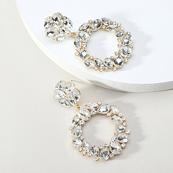 Clear Exaggerated Fashion Crystal Alloy Round Earrings with Unique Design Sense, Clear, 1mm