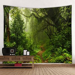 Green Fantasy Polyester Forest Tree Wall Hanging Tapestry, Nature Green Tapestry for Bedroom Living Room Decoration, Rectangle, Green, 730x900mm