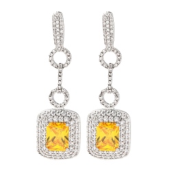 Золотистый Латунь микро проложить кубический цирконий болтаться серьги стержня, прямоугольные, платина, золотые, 46x14 мм