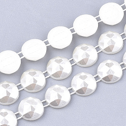 Creamy White ABS Plastic Imitation Pearl Beaded Trim Garland Strand, Great for Door Curtain, Wedding Decoration DIY Material, Faceted, Half Round, Creamy White, 10x4mm, 10yards/roll