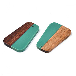 Dark Cyan Resin & Walnut Wood Pendants, Trapezoid, Dark Cyan, 35.5x23x3mm, Hole: 1.8mm
