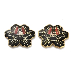 Черный Бусины ручной работы перегородчатой, цветок, золотые, чёрные, 30.5x38x6.5 мм, отверстие : 1.8 мм