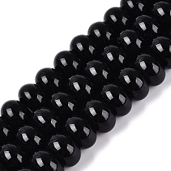 Schwarz Natürliche Achat Perlen Stränge, glatte Rondelle, gefärbt, Schwarz, 12x7.5 mm, Bohrung: 0.5~1.2 mm, ca. 48~56 Stk. / Strang, 14.17~16.73 Zoll (36~42.5 cm)