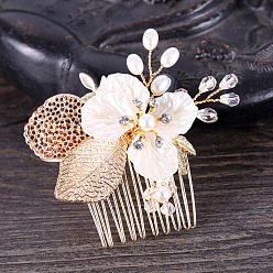 Doré  Peignes à cheveux en alliage de fleur de feuille de mariée, pour femmes filles, or, 70x55mm