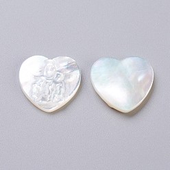 White Shell Natural White Shell Mother of Pearl Shell Cabochons, Heart with Virgin Mary, 14.5x14.7x2mm