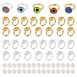 Golden & Silver DIY Flat Round Ring Making Kits, Including Brass Pad Ring Base, Glass Cabochons, Golden & Silver, Cabochons: 12x5.5mm, 30pcs/box