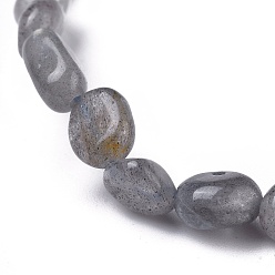 Labradorite Natural Labradorite Bead Stretch Bracelets, Tumbled Stone, Nuggets, Inner Diameter: 2~2-1/4 inch(5.2~5.6cm)