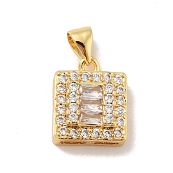 Real 18K Gold Plated Brass Micro Pave Cubic Zirconia Pendants, Cadmium Free & Lead Free, Long-Lasting Plated, Square, Clear, Real 18K Gold Plated, 14x11x5mm, Hole: 3.5x4mm