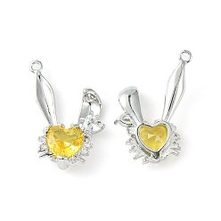 Gold Brass Micro Pave Cubic Zirconia Pendants, Rabbit Head Charm, Real Platinum Plated, Gold, 24x20.5x5mm, Hole: 1.5mm