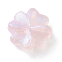 Pink Luminous Acrylic Beads, Glitter Beads, Glow in the Dark, Four Leaf Clover, Pink, 15.5x16x5mm, Hole: 2mm, about 740pcs/500g