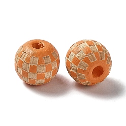 Peru Wood Laser Engraved Tartan Beads, Round, Dyed, for DIY Craft, Peru, 9.5~10x8.5mm, Hole: 3mm
