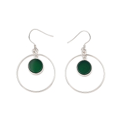 Green Onyx Agate Natural Green Onyx Agate Flat Round Dangle Earrings, Real Platinum Plated Rhodium Plated 925 Sterling Silver Earrings, 46x27.5mm