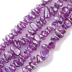 Medium Orchid Spray Painted Glass Beads Strands, Chip, Medium Orchid, 2.5~6.5x3~10x4~12.5mm, Hole: 1mm, 33.86''(86cm)