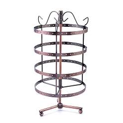 Red Copper Iron 4 Tiers Rotating Jewelry Organizer Earring Holder Stand, 144 Holes, for Hanging Earrings, Red Copper, 150x150x300mm