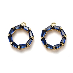Темно-Синий Латунные микропаве прозрачные подвески с фианитом, долговечный, реальный 18 k позолоченный, с прыжковых колец, кольцо, темно-синий, 12x10.5x2.5 мм, отверстие : 1 мм