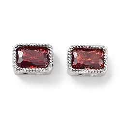 Красный Латунные микро проложить кубического циркония бусы, прямоугольные, красные, 7x5x3.5 мм, отверстие : 1 мм