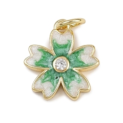 Зеленый Латунные микро проложить кубического циркония подвески, , с эмалью, стойки покрытие, долговечный, без кадмия и без свинца, с целью перехода в кольце, реальный 18 k позолоченный, зелёные, 14x12.5x2 мм, отверстие : 3 мм