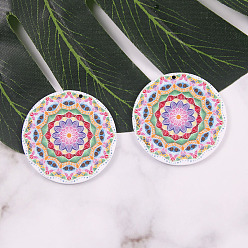 Colorful Printed Acrylic Pendants, Flat Round with Mandala Pattern Charm, Colorful, 38mm