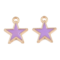 Púrpura Aleación con dijes de esmalte, encantos estrella, la luz de oro, púrpura, 14x12x2 mm, agujero: 1.3 mm