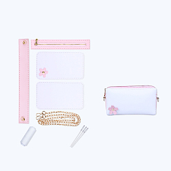 Pink DIY Purse Making Kit, Including Cowhide Leather Bag Accessories, Iron Needles, Waxed Cord & Alloy Cable Chain Bag Strap, Pink, 10.5x18x4cm
