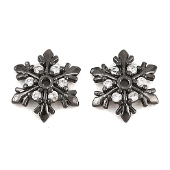 Черный Цвет Металла Рождественские латунные бусины из прозрачного кубического циркония, без кадмия и без свинца, стойки покрытие, долговечный, снежинка, металлический черный , 8.5x10x2.5 мм, отверстие : 0.8 мм