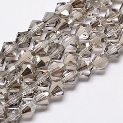 Light Grey Imitate Austrian Crystal Bicone Glass Beads Strands, Grade AA, Faceted, Light Grey, 6x6mm, Hole: 1mm, about 46~48pcs/strand, 10.5 inch