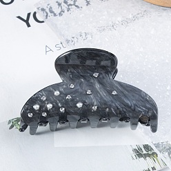 Black Acrylic Claw Hair Clips for Women, Moon Large Claw Clip for Thick Hair, with Rhinestone & Plastic Imitation Pearl, Black, 40x77x40mm