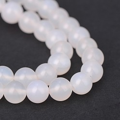 Natural Agate Natural White Agate Round Beads Strands, 8mm, Hole: 1mm, about 48pcs/strand, 15.1 inch