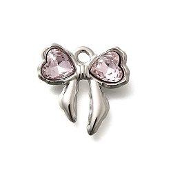 Розалина 304 подвески из нержавеющей стали, со стразами, бантом, цвет нержавеющей стали, Розалина, 18x18x4.5 мм, отверстие : 1.8 мм