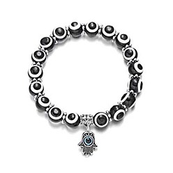 black Resin Bead Evil Eye Bracelet with Hamsa Hand Pendant Jewelry